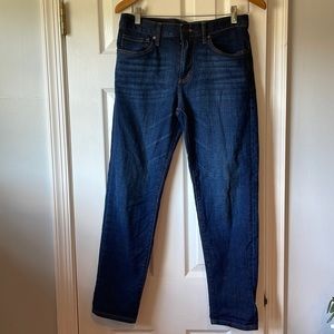 Boyfriend jeans; dark wash